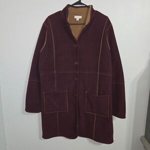 V#48 Susan Graver Women's Burgundy Fleece Lined Button Front‎ Coat Size M